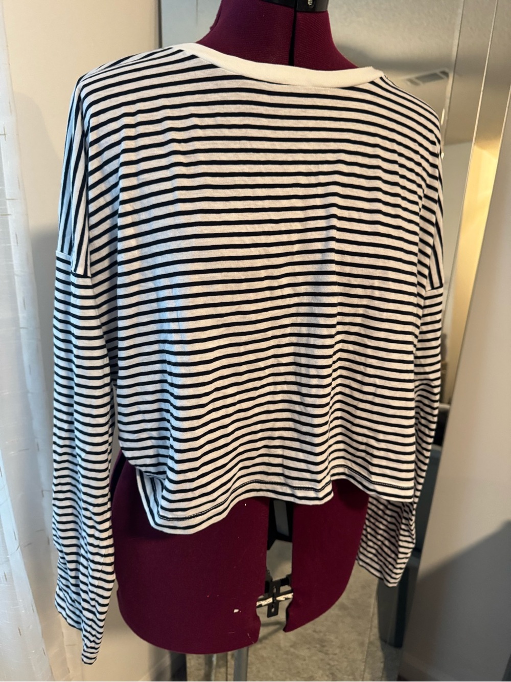 Striped Long Sleeve Boxy Top - Navy & White